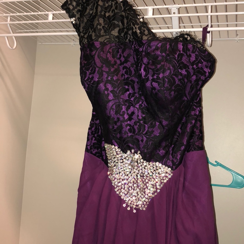 Purple and Black laced prom dress